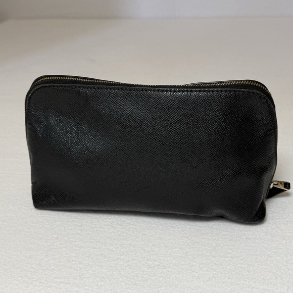 Coach Black Grained Leather Cosmetic Bag Makeup Pouch Zippered Bag Small - Picture 3 of 8